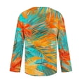 thumbnail image 4 of Uootdi Beach Tops for Women Asymmetrical Lapel V Neck 3/4 Sleeve Side Button Front Tropical Palm Leaf All Over Print Soft Knit Womens Summer Tops Loose Fit Resort Wear Flowy Womens Tees, 4 of 5