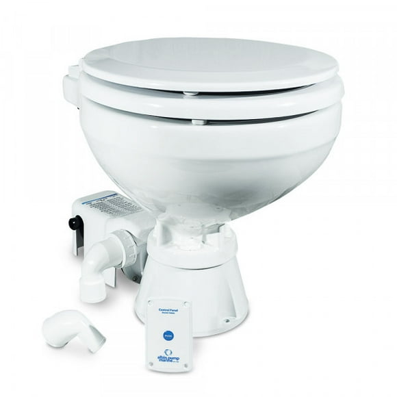 Albin Toilet 07-02-004 Marine Series; Permanent; White Wooden Seat With 13.6 Inch Seat Height; One Touch Flush Control; Electric Flush; White Vitreous Porcelain; Without Hand Sprayer