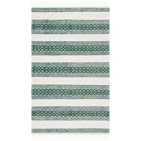SAFAVIEH Natura Candelario Striped Wool Area Rug, Ivory/Green, 5' x 8'