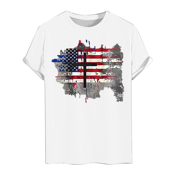 Tops para hombre, blusas y camisas de cuello redondo y manga corta para hombre Tops estampados de manga corta para el Día de la Independencia para hombre Tops/camisas de cuello redondo y manga corta p