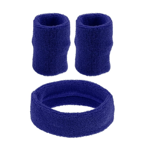 Unique Bargains 3 pcs Sports Headband Wristband Cotton Blend Sweat Absorbing Head Band Sapphire Blue for Women