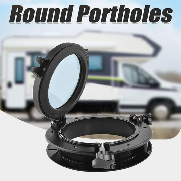 Black Round Portholes Plastic Hatches Port Lights Opening Window 8 Inch
