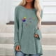 thumbnail image 2 of Camiseta de manga larga informal suelta con cuello redondo y estampado de color liso para mujer Fridja  hj1759, 2 of 4