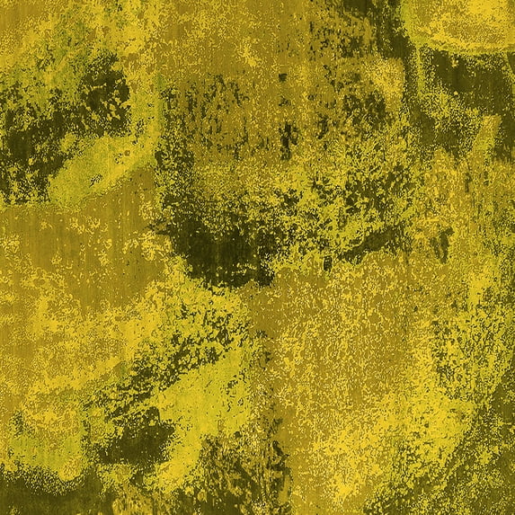 Ahgly Company Machine Washable Indoor Square Oriental Yellow Industrial Area Rugs, 4' Square