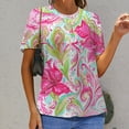 thumbnail image 6 of Vibrant Floral Paisley Fabric Design Pink Green White Women's Short Sleeve Tops Casual Blouses T Shirt, 6 of 6