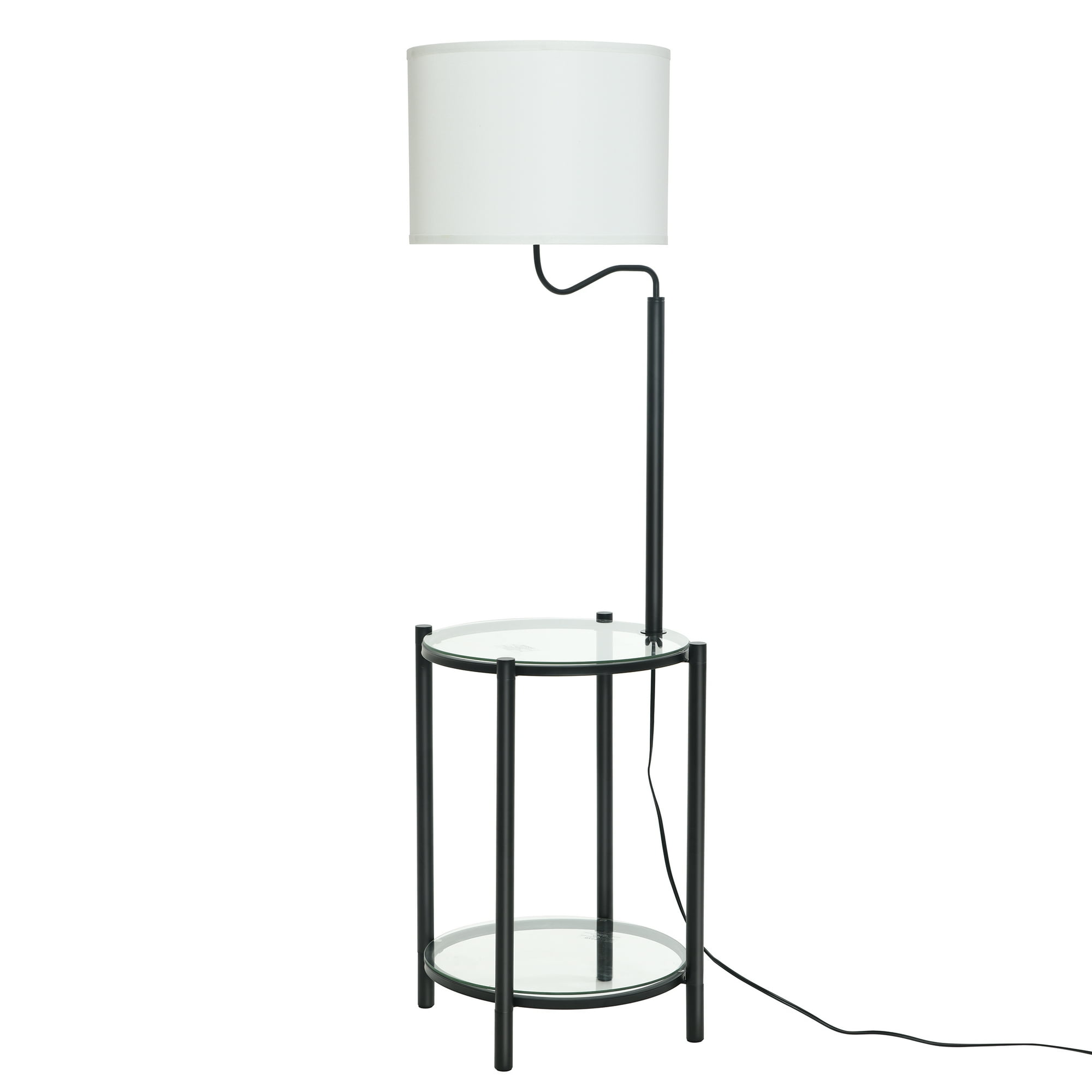 Mainstays Glass End Table Floor Lamp with White Shade, Matte Black, 17 in L x 17 in W x 54 in H