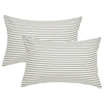 Cotton Striped Pillowcases Set of 2, Standard Size 20x30 Inch 100% Natural Cotton Pillow Covers, Envelope Closure Bed Pillow Cases for Guest Room, Hotel, Home Bedroom, White and Grey