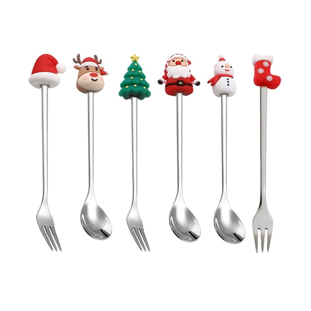 DOLITY Christmas Set Tasting Set Pastry Fork and Teaspoon Argent 6Pcs