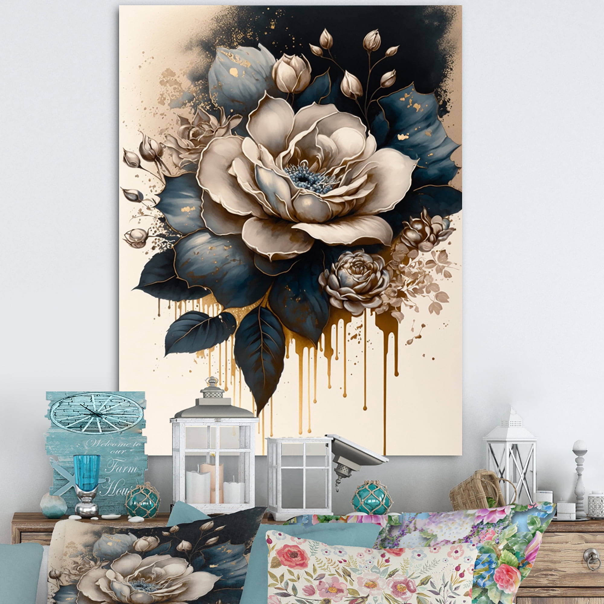 Designart Black And White Rose Design III Canvas Wall Art