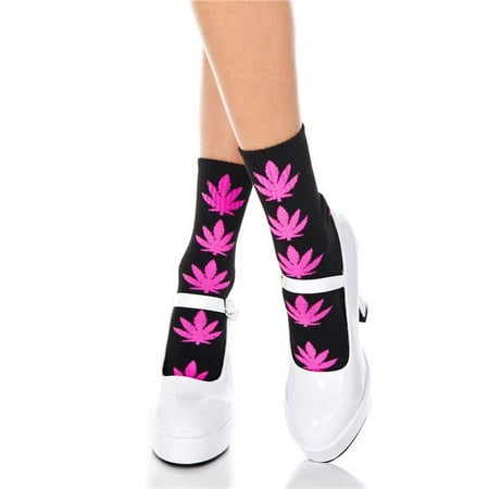 

537-BLACK-HOTPINK Leaf Print Socks Black & Hot Pink