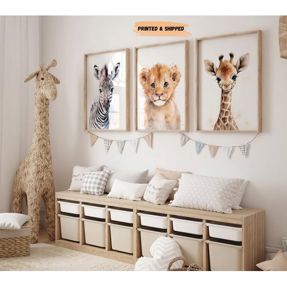 Safari Animal Nursery Wall Art Watercolor Set 3 Unframed Paper Print 8x12