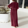 thumbnail image 4 of Lilgiuy Women Solid Chiffon Beach Kimono Long Cardigan Shawl Short Sleeve Hollow Out Lace Loose Cover Up(Wine,12) Fall for 2022 Spring Winter, 4 of 5