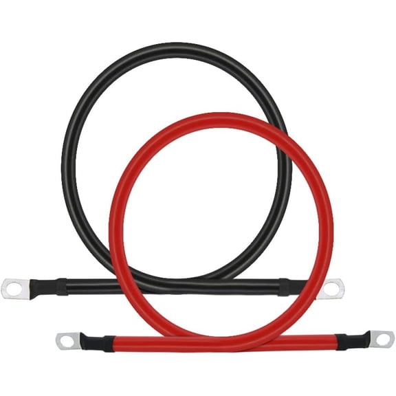 2 AWG Battery Cable 2AWG Gauge Pure Copper Battery Inverter Cables with 3/8 in Lugs Both Ends Power Inverter Wire Set for Automotive Solar Marine Boat RV Car Motorcycle Red and Black (2FT)