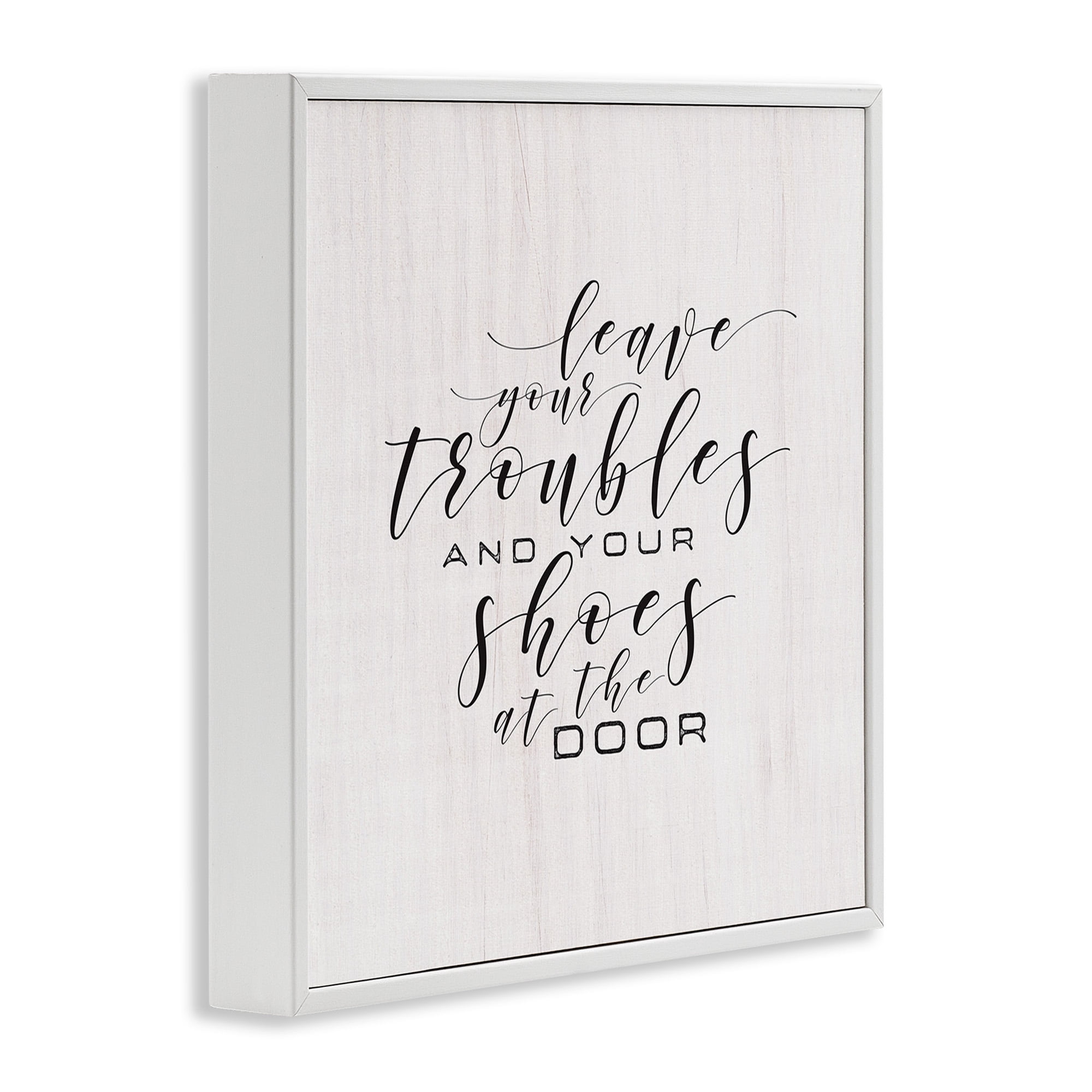 Stupell Industries Troubles & Shoes at Door Inspirational Painting White Framed Art Print Wall Art, 12 x 12