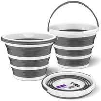 Superio Collapsible Bucket 2 Gallon Bucket with Handle Grey Car Wash Bucket Small Foldable Silicone Pail for Camping, Fishing, Cleaning, Mopping, 10 Liter, 2