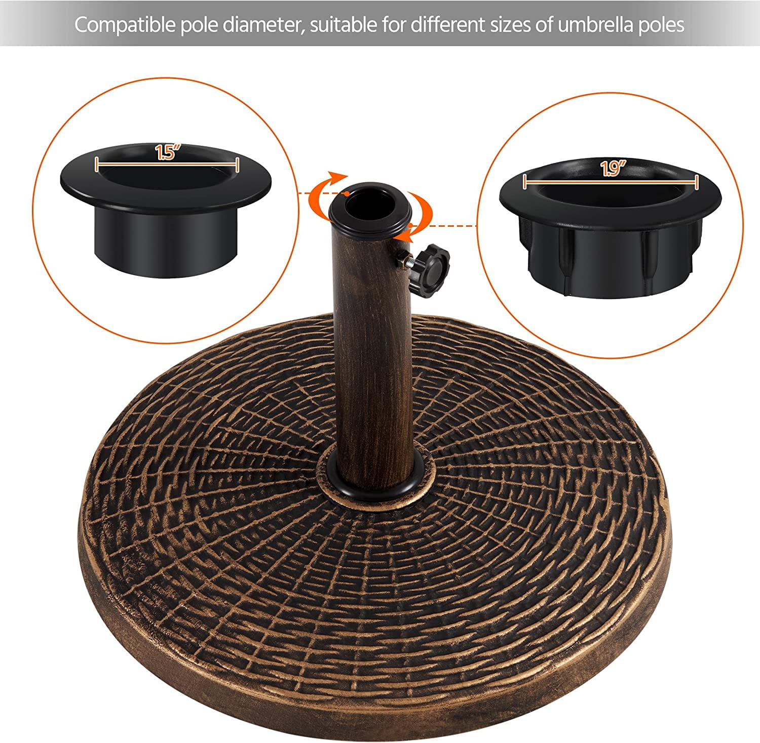 Librala Grace 22 lbs Heavy Duty Outdoor Umbrella Base 18" Round Patio All-Weather Umbrella Stand Market Umbrella Base for Garden & Lawn, Bronze
