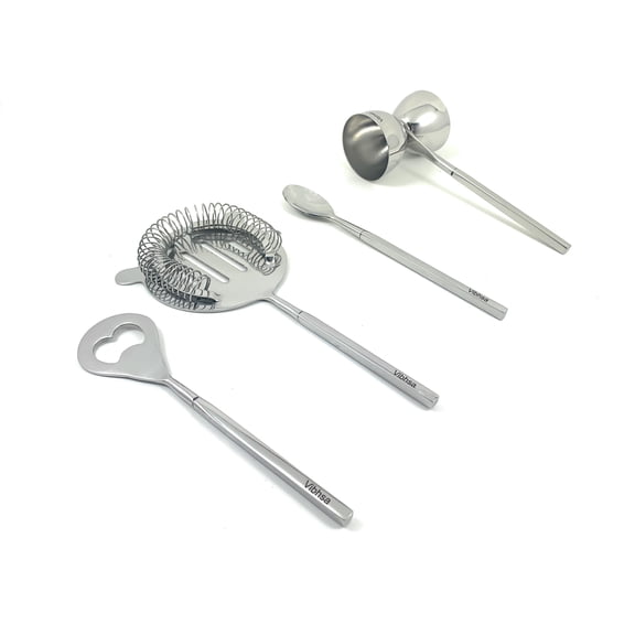 Vibhsa Bar Tools Accessories Bartending Kit set of 4 for Home Bar (Silver)