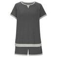 thumbnail image 6 of CheerKidz Womens Solid Color 2 Piece Home Sets Oversized Round Neck Short Sleeve T-shirts Elastic Waist Drawstring Shorts Pajamas Summer Outfits(Gray,XL), 6 of 6