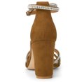 thumbnail image 3 of BLISSFUL STEP Women's Rhinestone Ankle Strap Chunky Dark Brown Heel Sandals 7 M US, 3 of 6