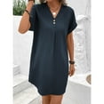 thumbnail image 4 of 2025 Casual Summer T Shirt Dress for Women Solid Color Short Sleeve V Neck Mini Shift Dresses with Pockets, 4 of 6