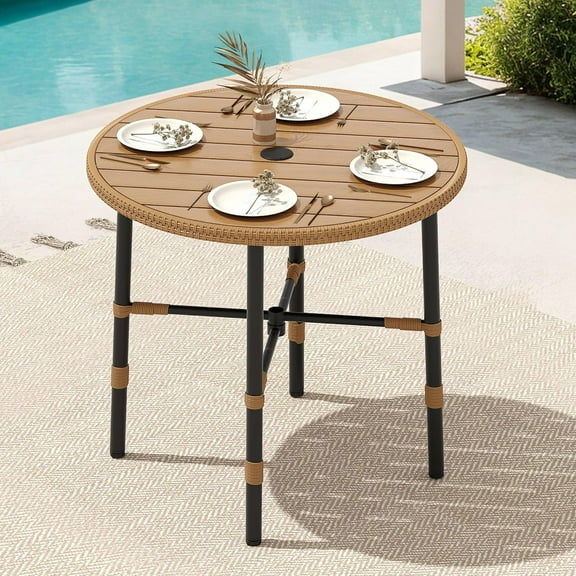 ZALIX Outdoor Patio Dining Table Round for 4 with 2.2" Umbrella Levelers 35.4" Bistro Table with Metal Frame All-Weather Outdoor Tables for Lawn Backyard Garden