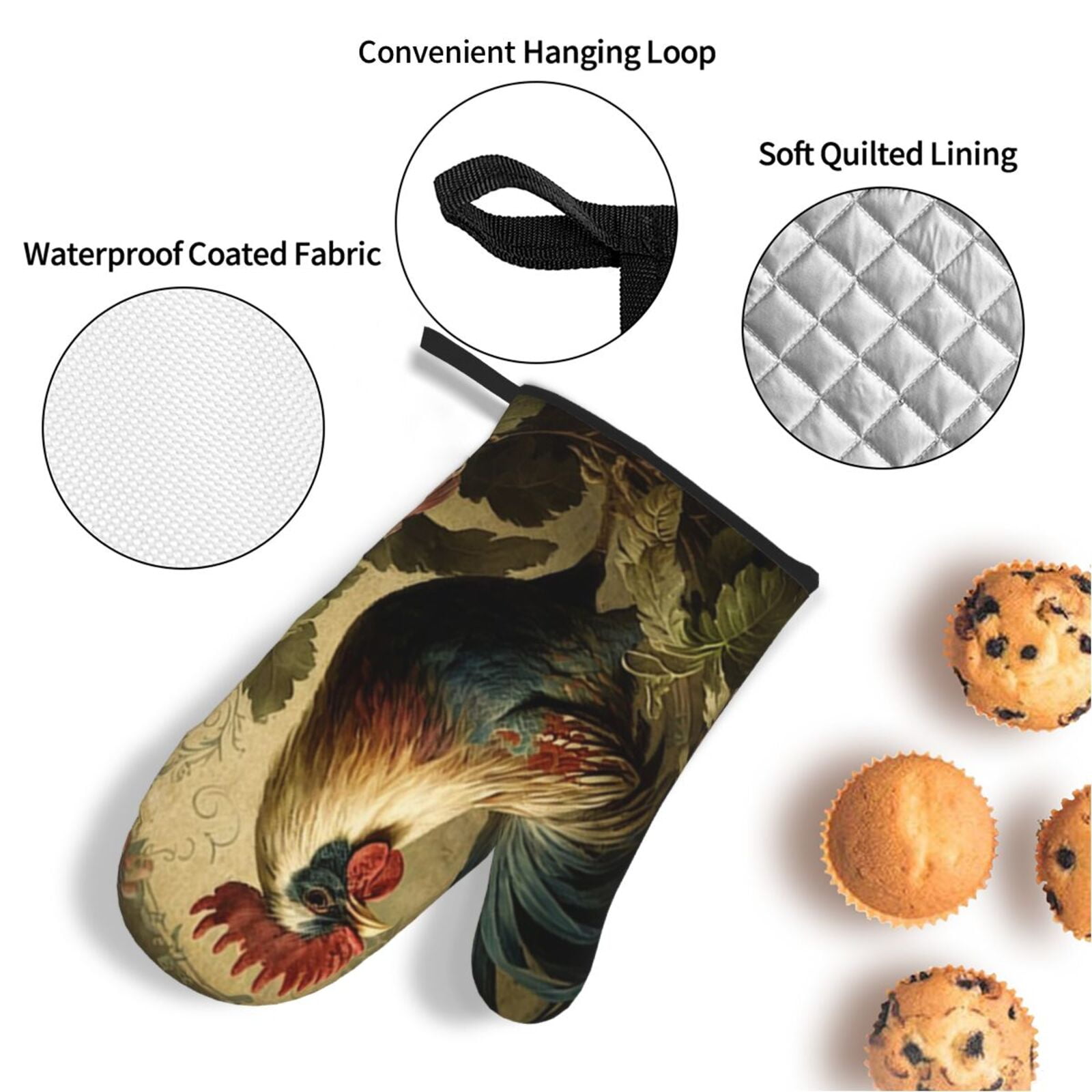 Rooster Vintage Art 4Pcs Oven Mitts and Pot Holders Sets Oven Kitchen Gloves Hot Pads for Cooking BBQ Baking Grilling