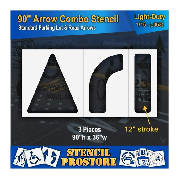 Pavement Pochoirs - 90 Pouces - KIT Combo Flèche Droite et Tournante - (3 Pcs) - 90 Pouces x 36 Pouces x 1/16 Pouces (63 mil) - Léger