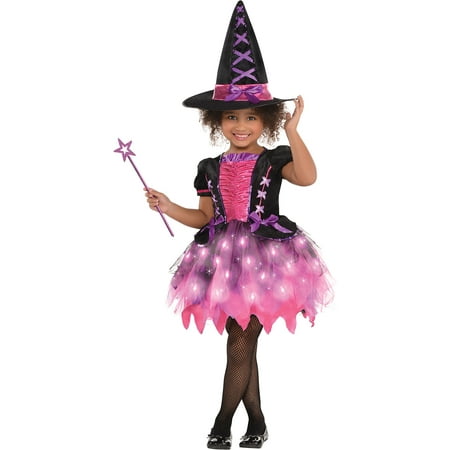 Amscan 846863 Girls Light-Up Sparkle Witch Costume, Medium (8-10), Black/Pink