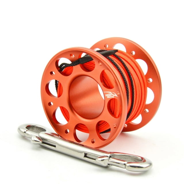 Keep Diving Aluminium Spool Reel Polyester Rope Hanging Rotatable Reels Freediving Underwater Accessories with Double End Hook Gold 30m