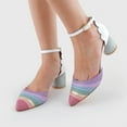 thumbnail image 3 of FSJ Women Chic Block Chunky Low Heels Pumps Rainbow Pointed Closed Toe Ankle Strap Buckle D'Orsay Sandals Multicolor Ladies Party Office Shoes Size 13 White Rainbow, 3 of 3