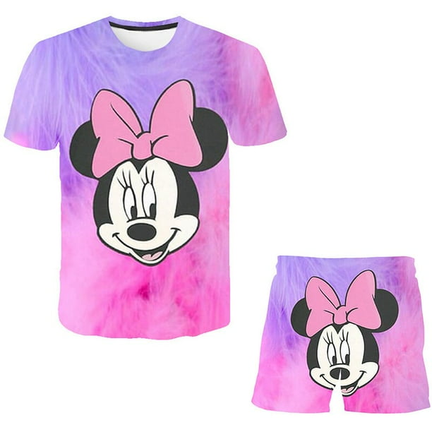 Ropa de verano para niños de Mickey Mouse, ropa deportiva para bebés, niñas y niños, camisetas, conjunto de 2 piezas, ropa para niños pequeños de 1 a 14 años, 3T Gao Jinjia LED