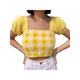 thumbnail image 1 of Sunloudy Tops cortos para mujer, cuello cuadrado, manga corta, contraste de color, estampado a cuadros, suéter, camisa de punto para damas jóvenes Sunloudy  S M L, 1 of 5