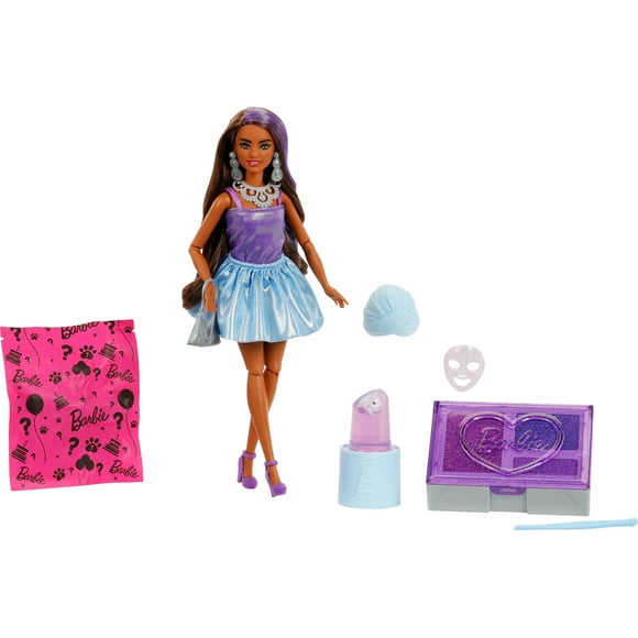 Barbie Party Unboxed Glam Party Series Purple Sparkle Doll & Accessories with 10 Surprises