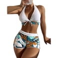 thumbnail image 2 of Swimsuit, Print Pattern Bikini Halter Neck  for Pool White,Black,Light Green,OD Green,Dark Green, 2 of 8