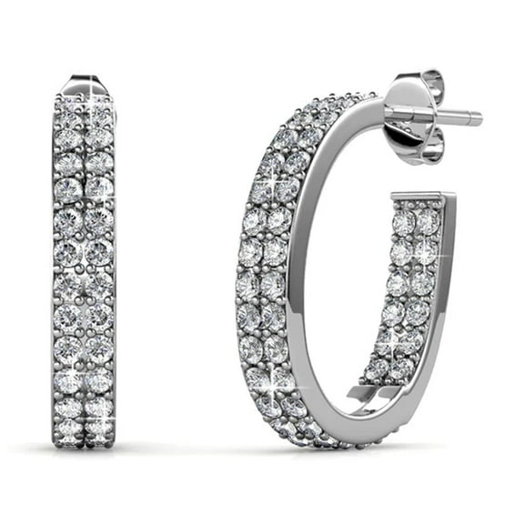 Cate & Chloe Grace 18k White Gold Plated 19mm Hoop Earrings with Swarovski Crystals Gift for Women