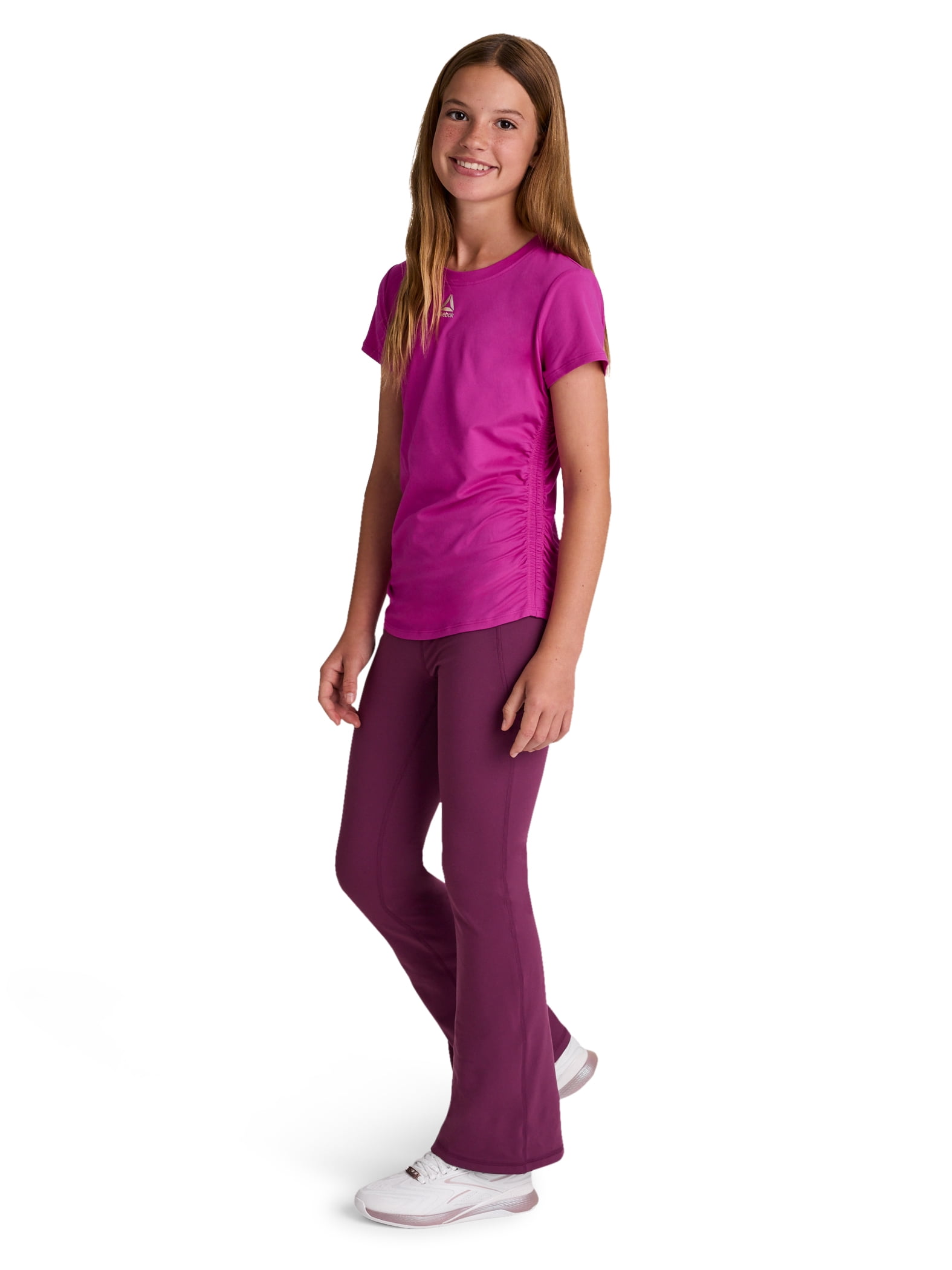 Reebok Girl's Legacy Short Sleeve Ruched Performance Top, Sizes 4-18