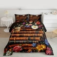 thumbnail image 3 of Manfei Kids Vintage Books Queen Comforter Set, Bohemian Rose Flower Bedding Sets, Western Mid Century Reversible Bedding Comforter Set, Lightweight Room Decor, 3pcs, 3 of 9