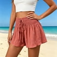 thumbnail image 7 of Ounisa Women's Summer Casual Fashion Solid Drawstring Elastic Waist Loose Culottes Shorts Flowy Breathable Lightweight Airy Shorts, 7 of 7