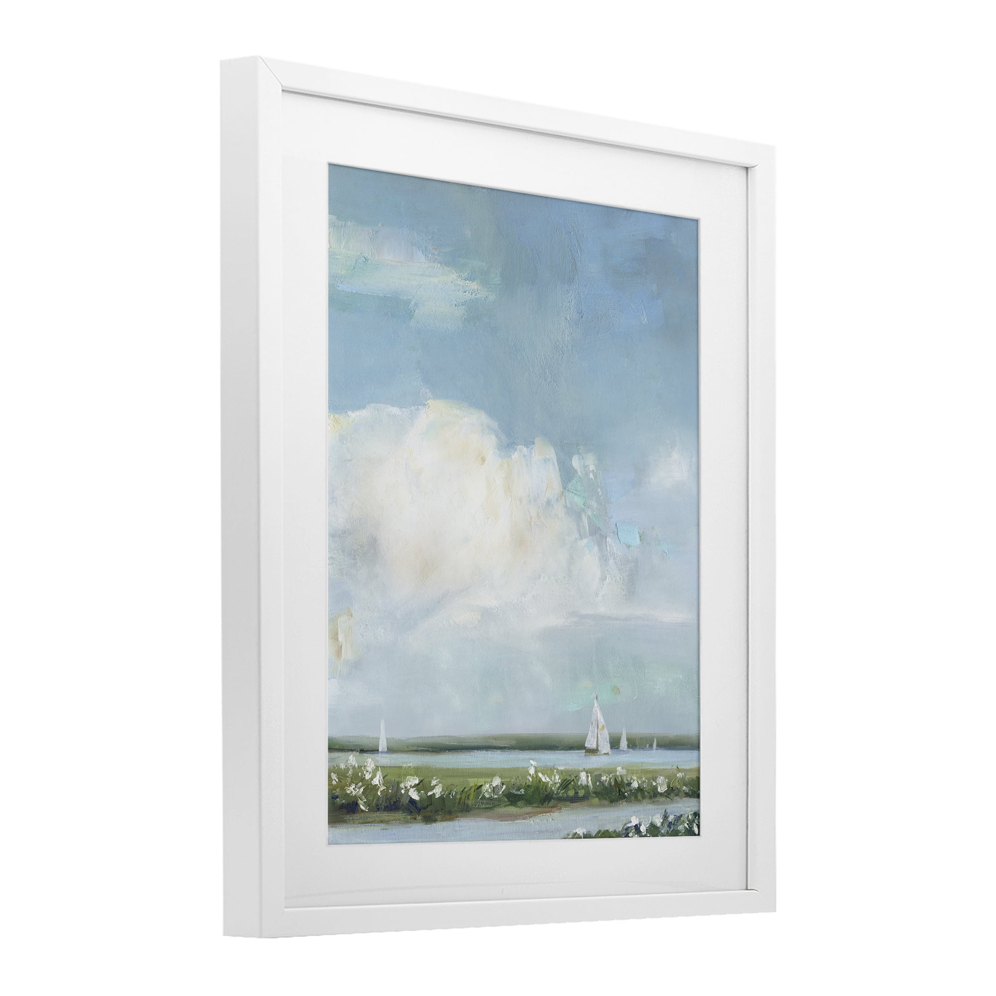 Stupell Industries Seaside Sailing Along Meadow White Framed Print Under Glass, design by Sally Swatland