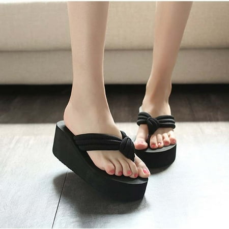 

YOTAMI Sandals for Women 2022 Women s Summer Fashion Non-slip Slope Heel Shoes Platform Beach Flip Flops Black