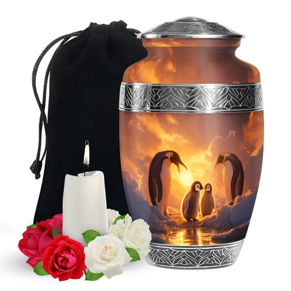 YATSKIA Penguin Large Memorial Urns for Human Ashes Adult Mother and Father, Decorative Cremation Urn for Adult Ash, (200 Cubic, Large 10 Inch)