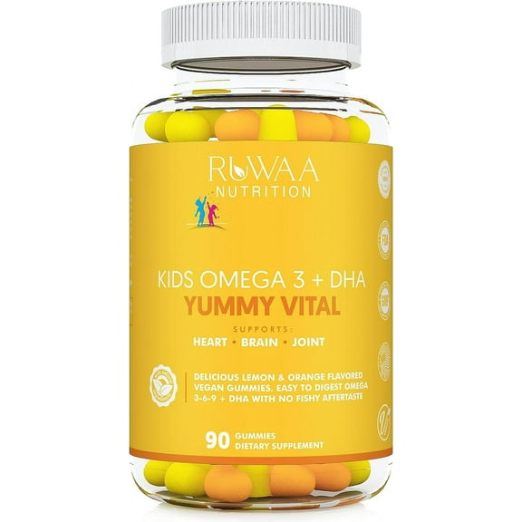 Ruwaa Nutrition Omega 3-6-9   DHA Kids Vitamins Gummies, Vitamin C, Immune Support, 90 Ct