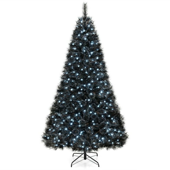 GVN 8ft Artificial Christmas Trees with PVC Branch Tips and 450 Cool White LED Lights, Xmas Decoration Tree for Indoor, Outdoor, Holiday Decor, Black