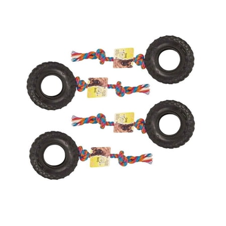 Dog Fetch Aggressive Chewer Toy Rubber and Rope Durable Versatile Tug of War (4 Toys)
