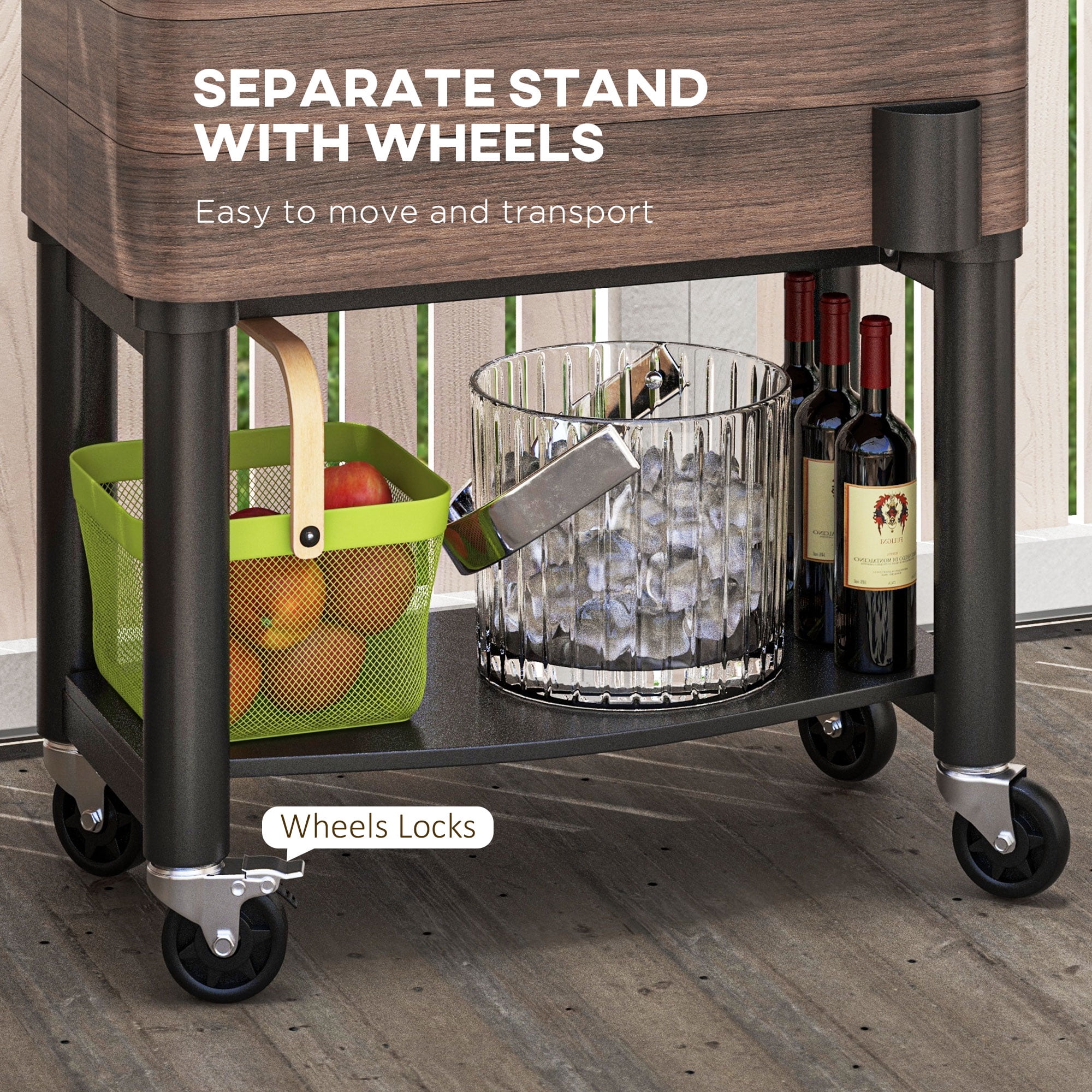 Outsunny Patio Cooler Cart with Bottle Opener 60 Qt. Rolling Ice Chest