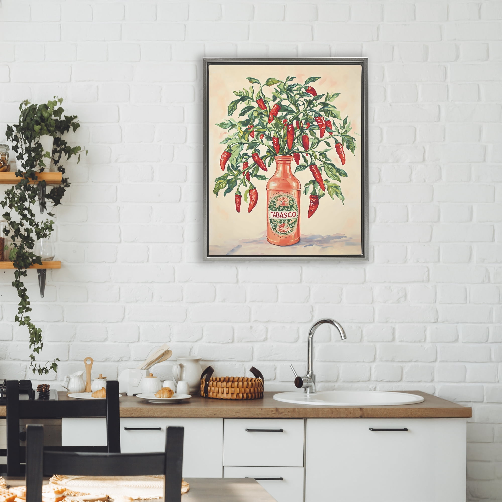 Stupell Industries Chili Peppers in Hot Sauce Vase Gray Framed Floater Canvas Wall Art, design by The Prints Vibe