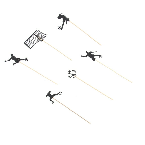 KALLORY 1 Set/6pcs Cake Topper Cupcake Picks Cake Decor Soccer Figures Goal for Festival Party (Black)