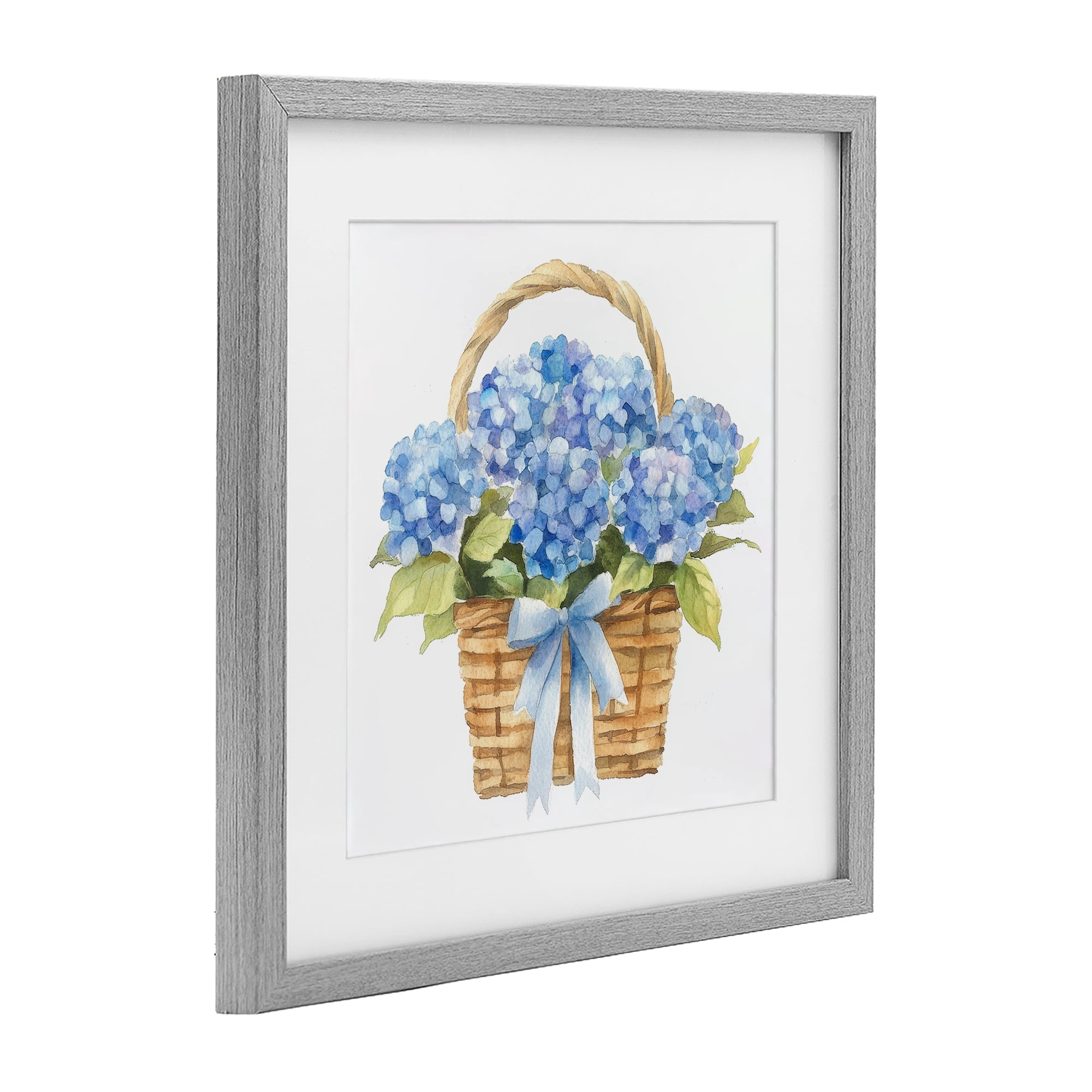 Stupell Industries Pretty Blue Hydrangea Picnic Basket Gray Framed Print Under Glass, design by Petal Prints Design
