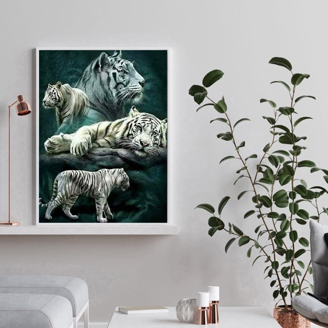 Cuadros Decorativos Kit de póster de pintura de diamante de tigres de bosque DIY de mosaico de diamantes de imitación 5D Ehuebsd Nuevos Originales