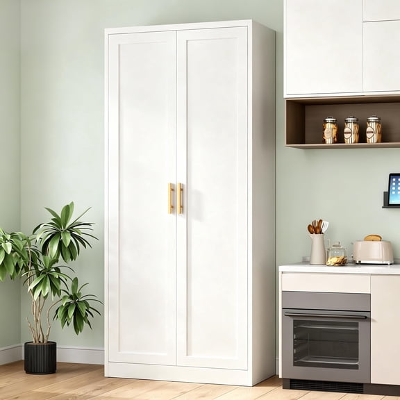 Metal Kitchen Pantry Cabinet, 71"H x 28"W x 14"D Pantry Cabinets with 2 Doors and 4 Adjustable Shelves for Kitchen Storage, Metal Cabinet for Kitchen, Dining Room, Living Room -White